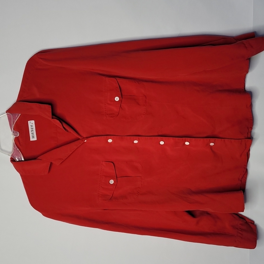 Hirsch 100% silk button down red collared shirt sz 12